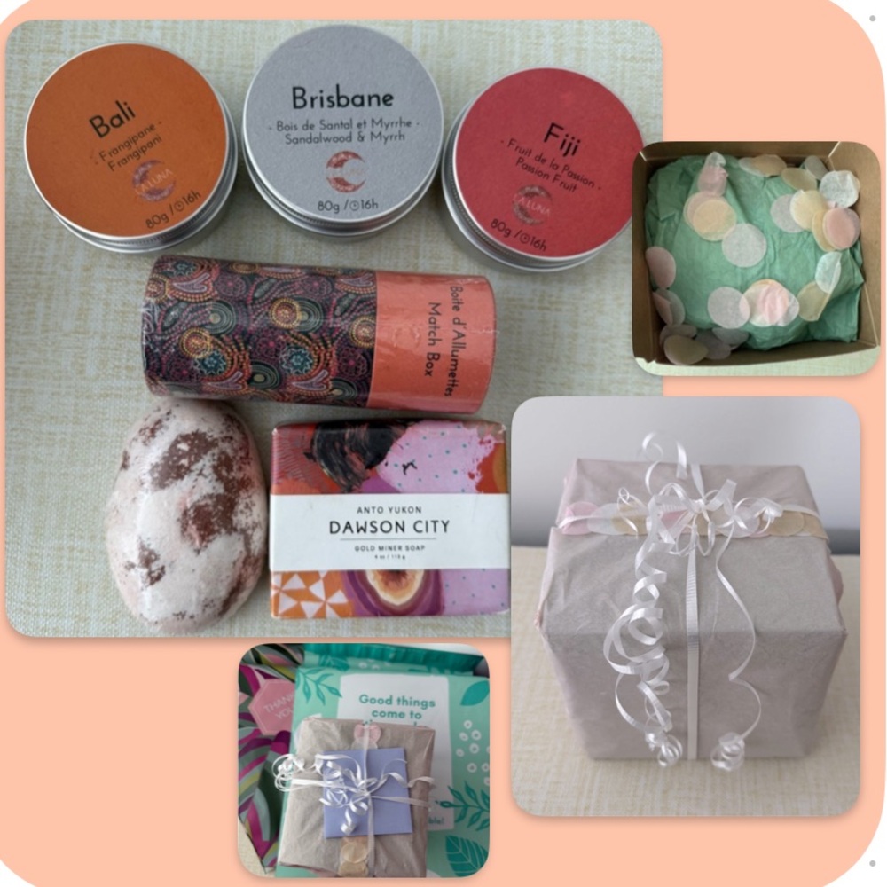 Spa day gift set of 7 with 3 candles, bath bomb, luxury soap, matchbox and card